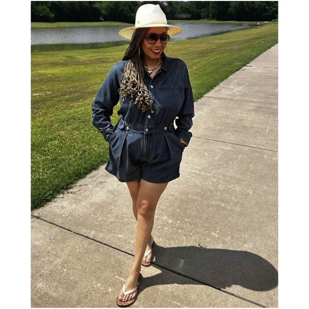 Women's Long Sleeve Denim Romper Universal Thread Size 17 NWT Blue - Picture 5 of 16